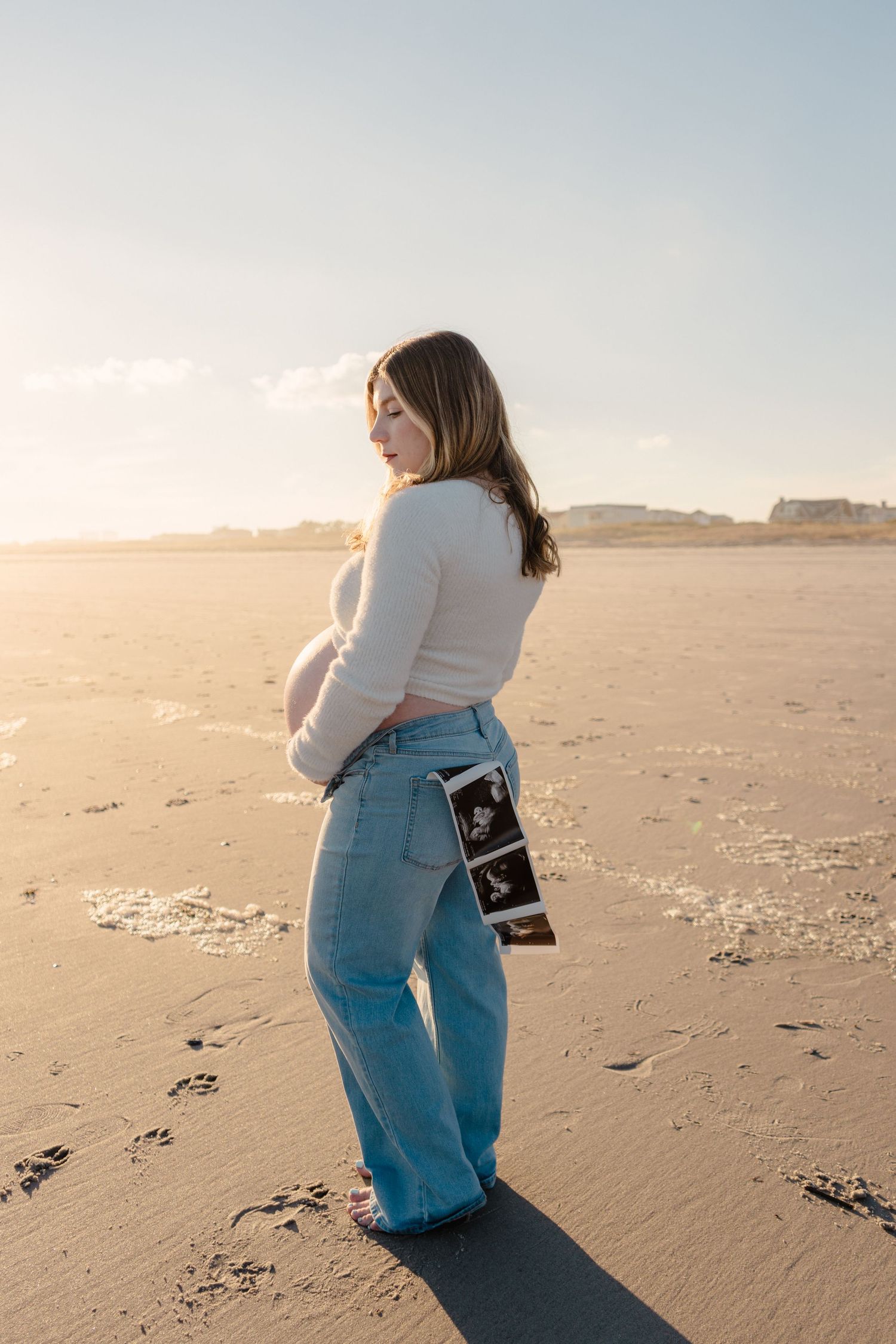 Romantic and timeless Maternity photos south jersey beach photography, couple dancing and kissing during sunset under the moon and ocean.
