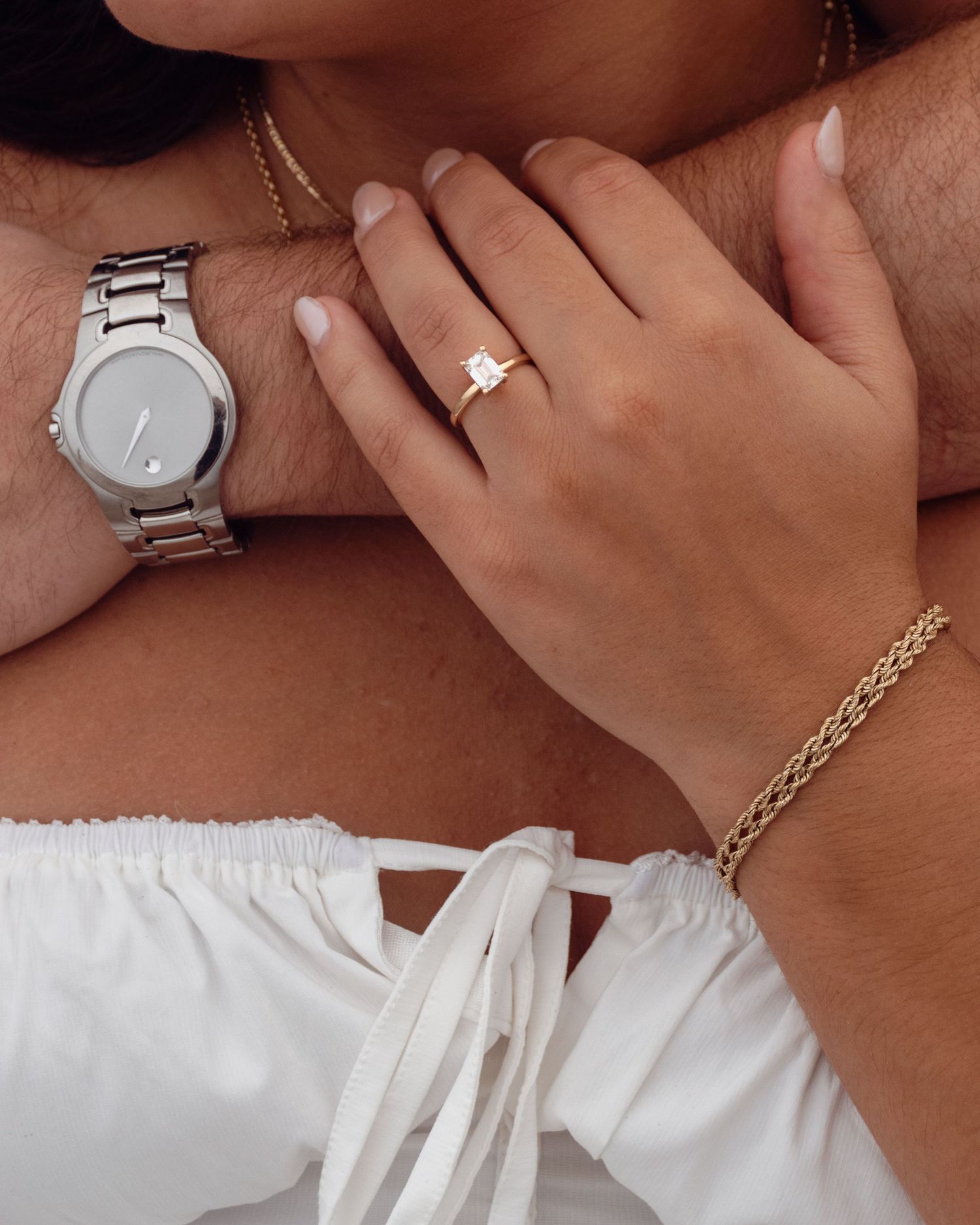 engagement photos south jersey beach photography, emerald cut ring and watch