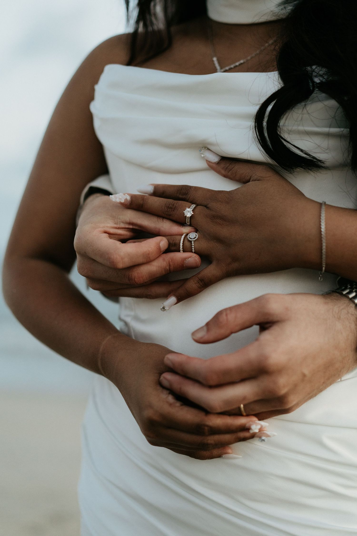 Close-up of bride's hands at Filipino Portuguese wedding, documentary wedding photography Portugal