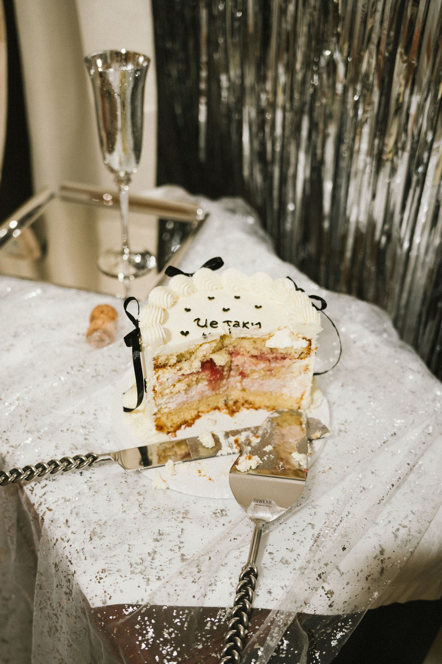 Wedding cake flat lay with champagne at elopement, Estoril Vintage Hotel Portugal