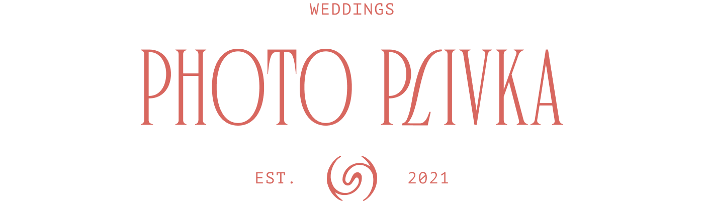 Minimalist wedding photography logo design in coral pink text.