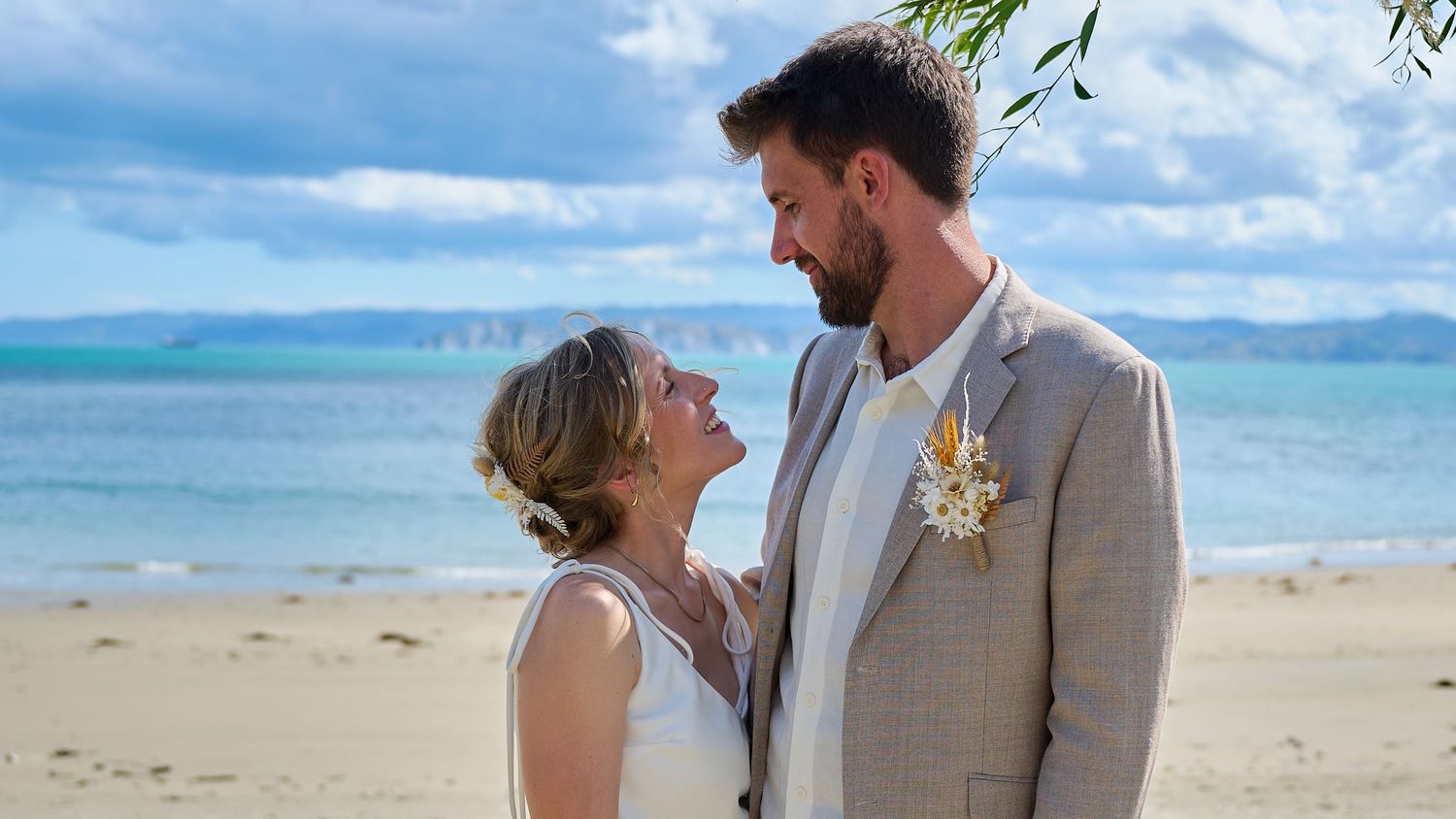 Authentic beach wedding portrait on the Gisborne coast New Zealand