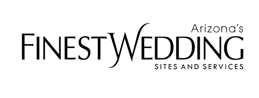 Arizona Finest Wedding Sites and Services logo in elegant black serif typography on white background.