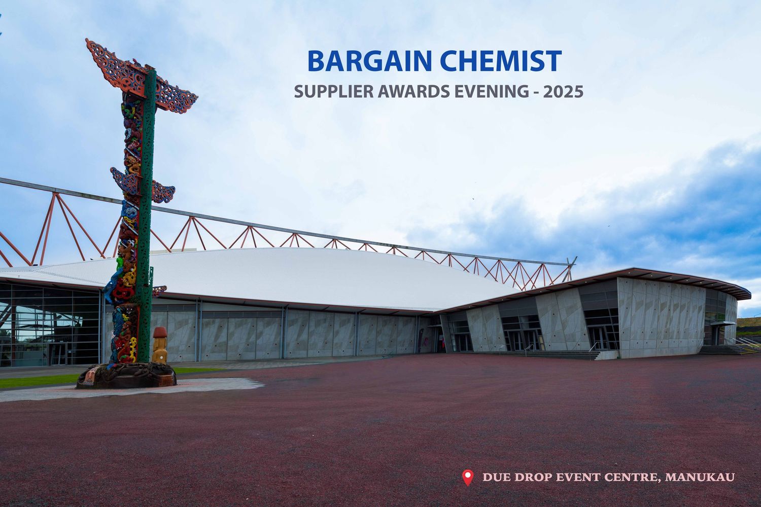 Panoramic view of Bargain Chemist supplier awards event venue with outdoor signage.