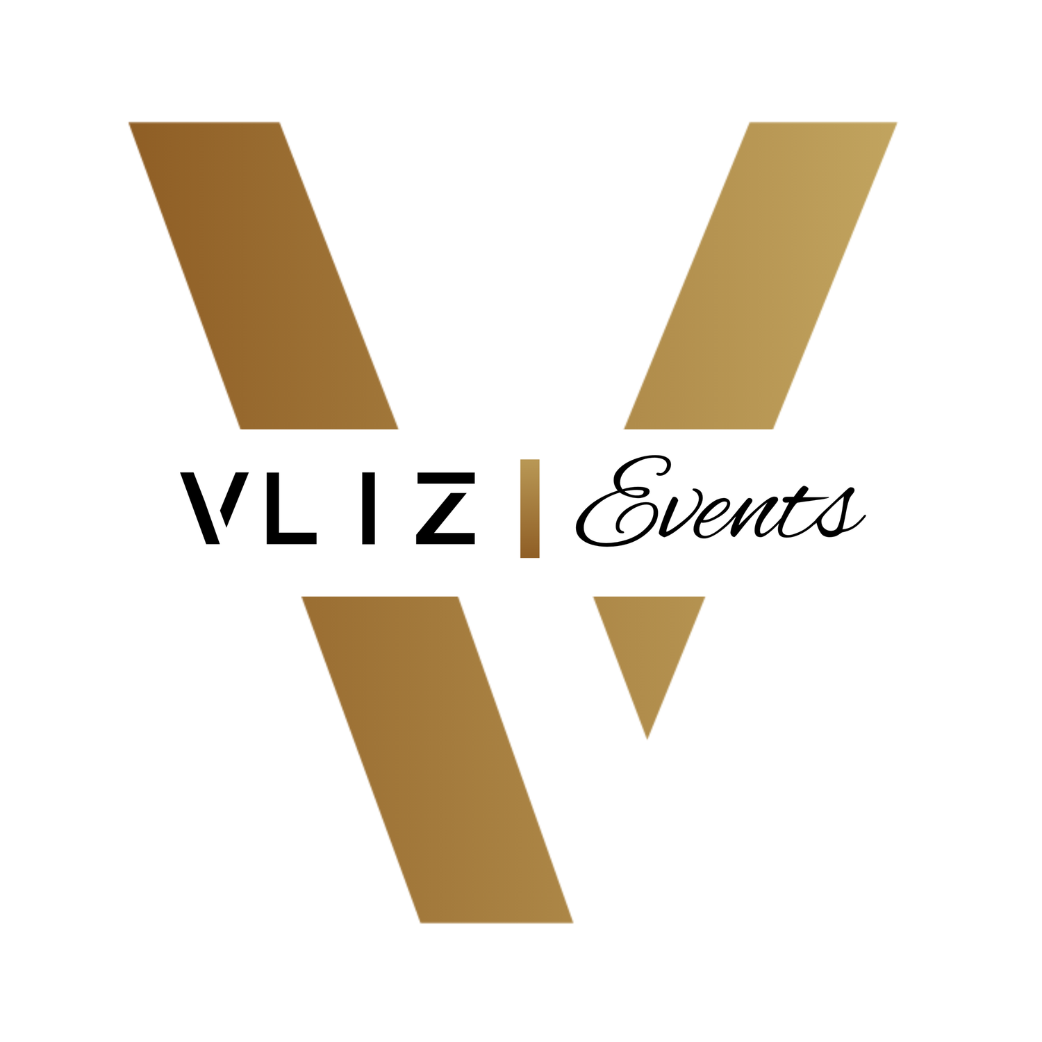 Gold geometric shapes and fragments arranged in a modern abstract pattern against a white background with VL12 events text.