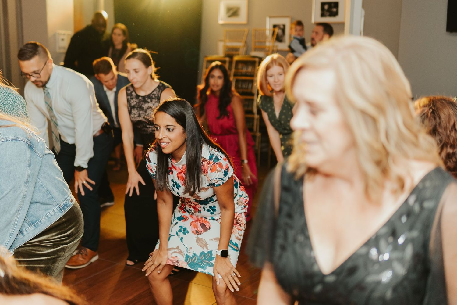 Wedding guests dancing.