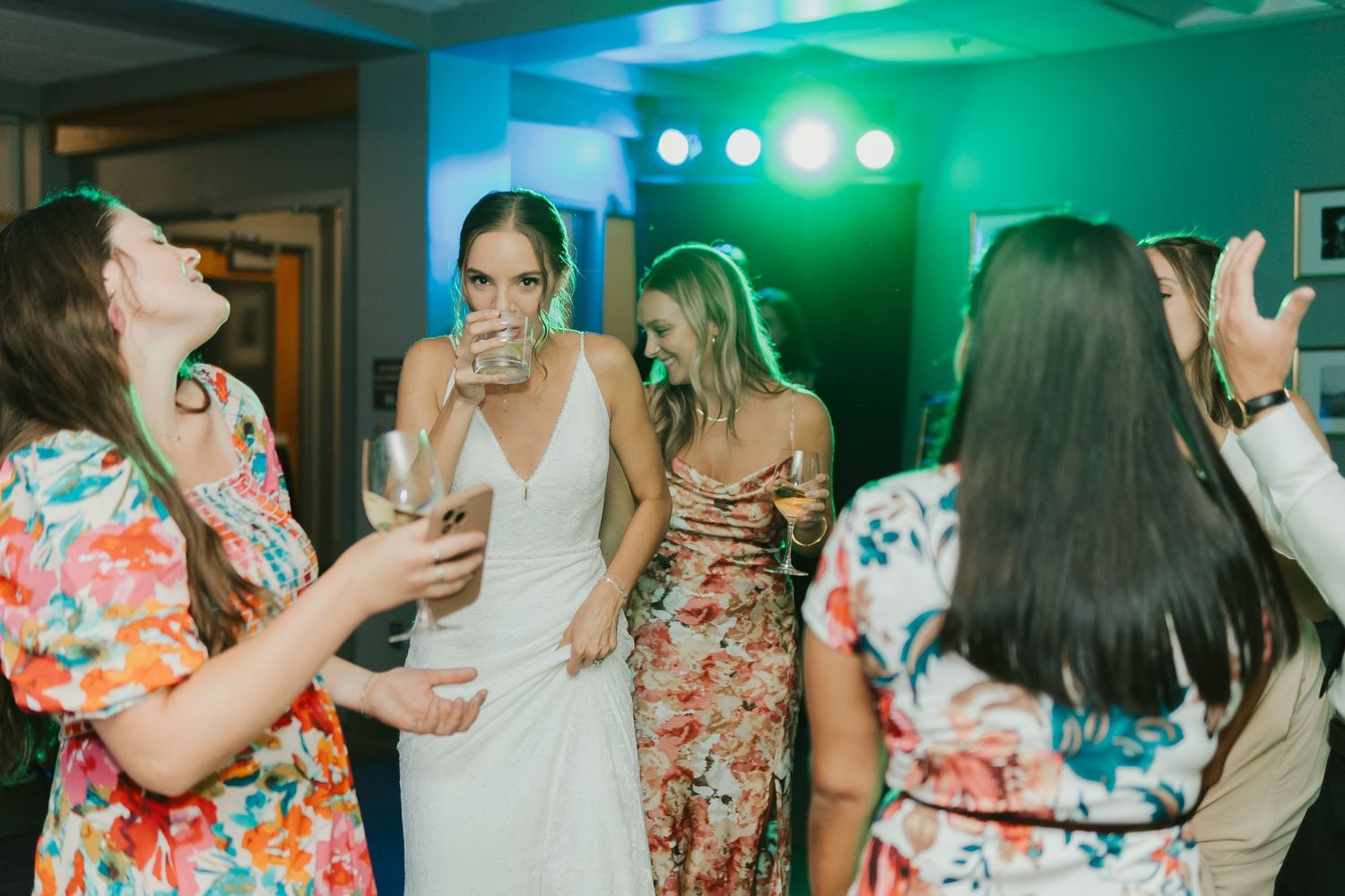 Wedding guests dancing.