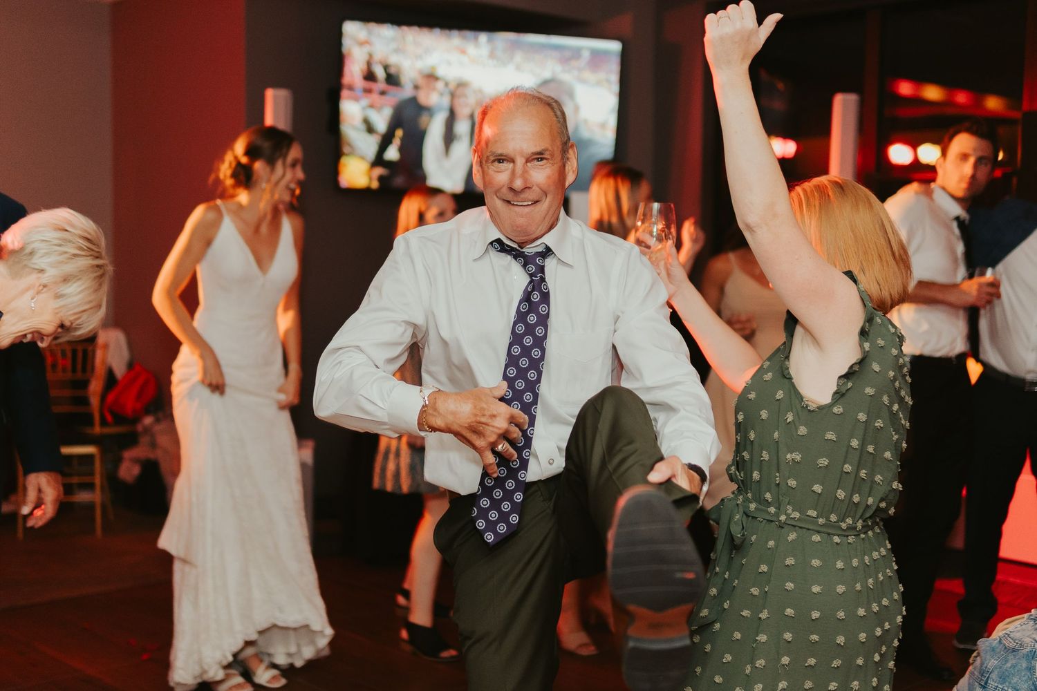 Wedding guests dancing.