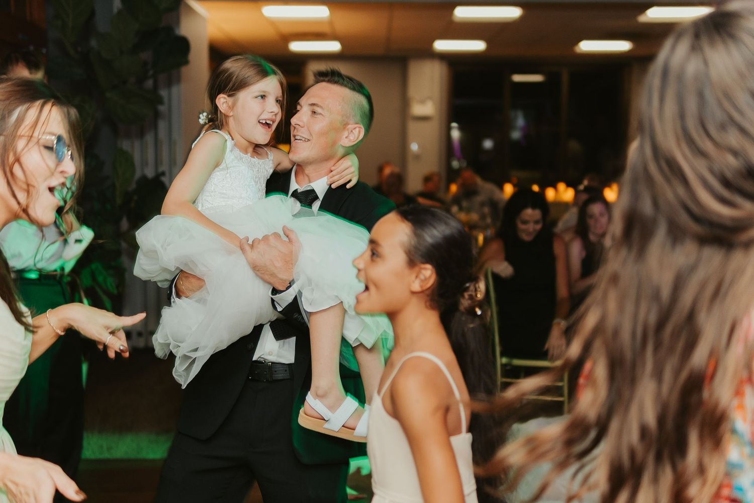 Wedding guests dancing.
