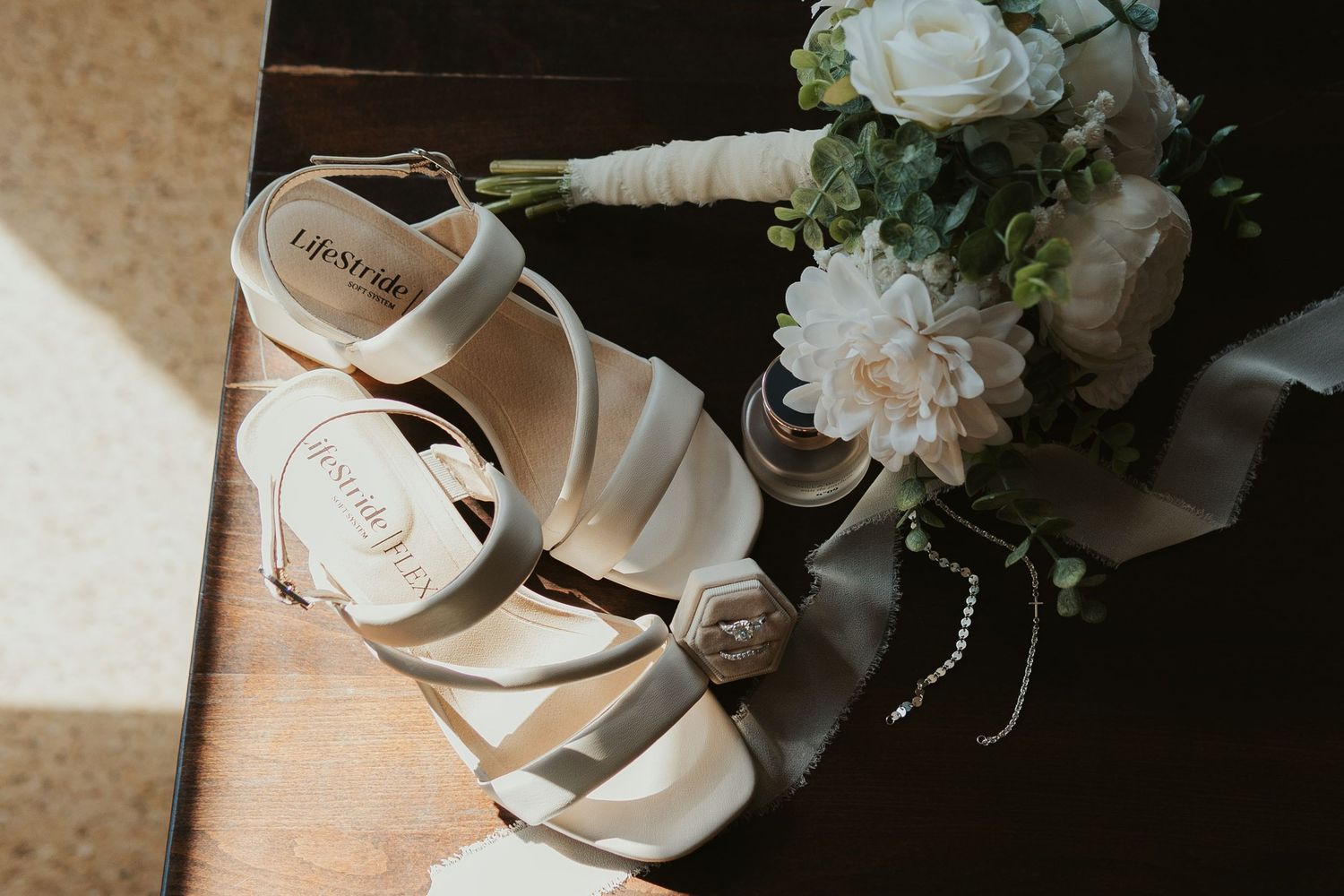 Flat lay of bride's details.
