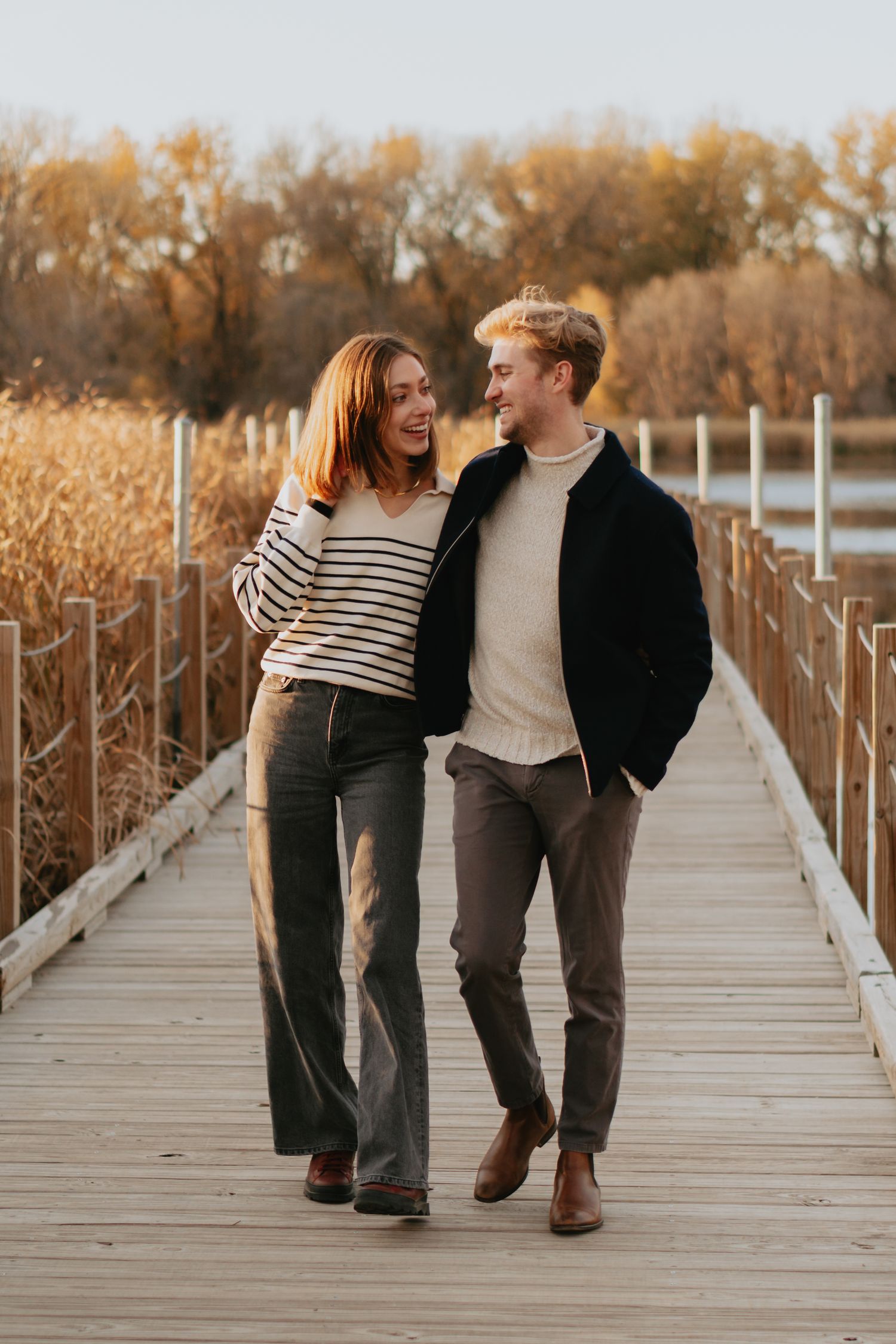 Couple walking on a bridge