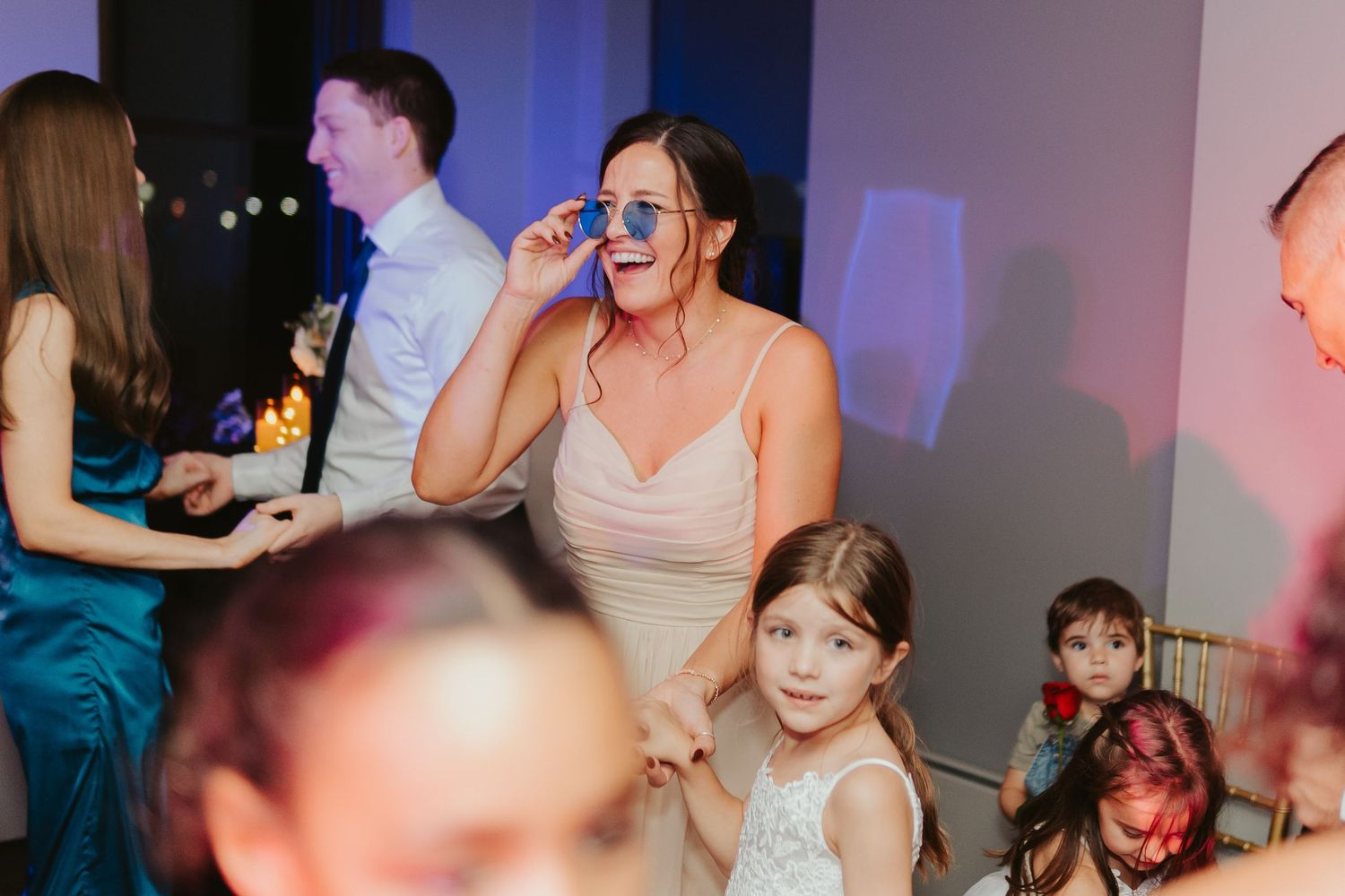 Wedding guests dancing.
