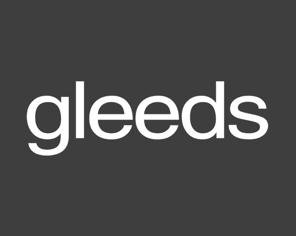 Gleeds logo in white text on a dark gray background, representing a global property and construction consultancy.