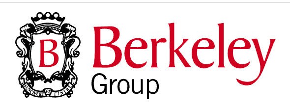 Berkeley Group logo featuring a red crest with the letter B, bold red Berkeley text, and Group in black beneath.