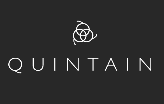 Quintain company logo with interlocking circles emblem on dark background.