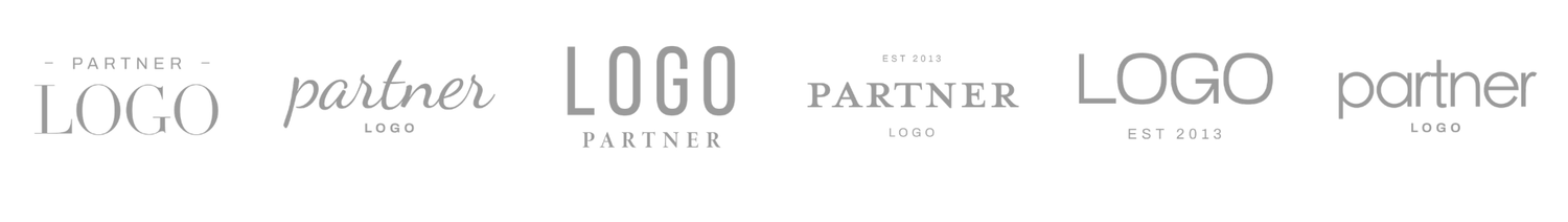 A row of partner logo placeholders displayed in various gray tones and sizes on a white background.