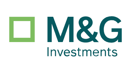M&G Investments logo featuring a green square icon alongside bold teal M&G text and Investments subtitle.