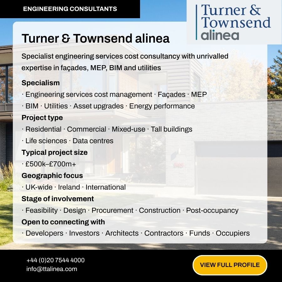 Turner & Townsend Alinea engineering consultants specializing in MEP, facades, and BIM services for UK and international projects.