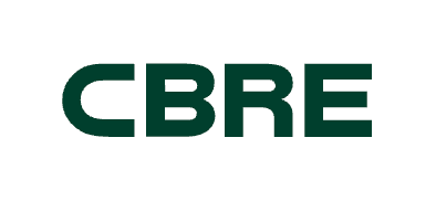 CBRE commercial real estate company logo in dark green bold text on white background.