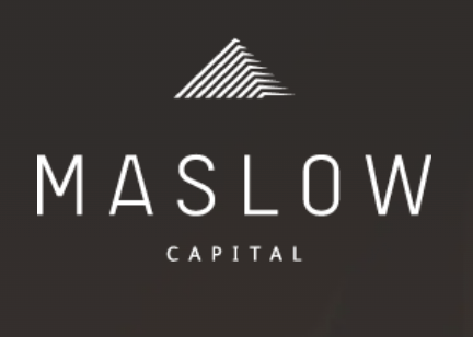Maslow Capital logo featuring a geometric mountain graphic with diagonal lines on a dark background.