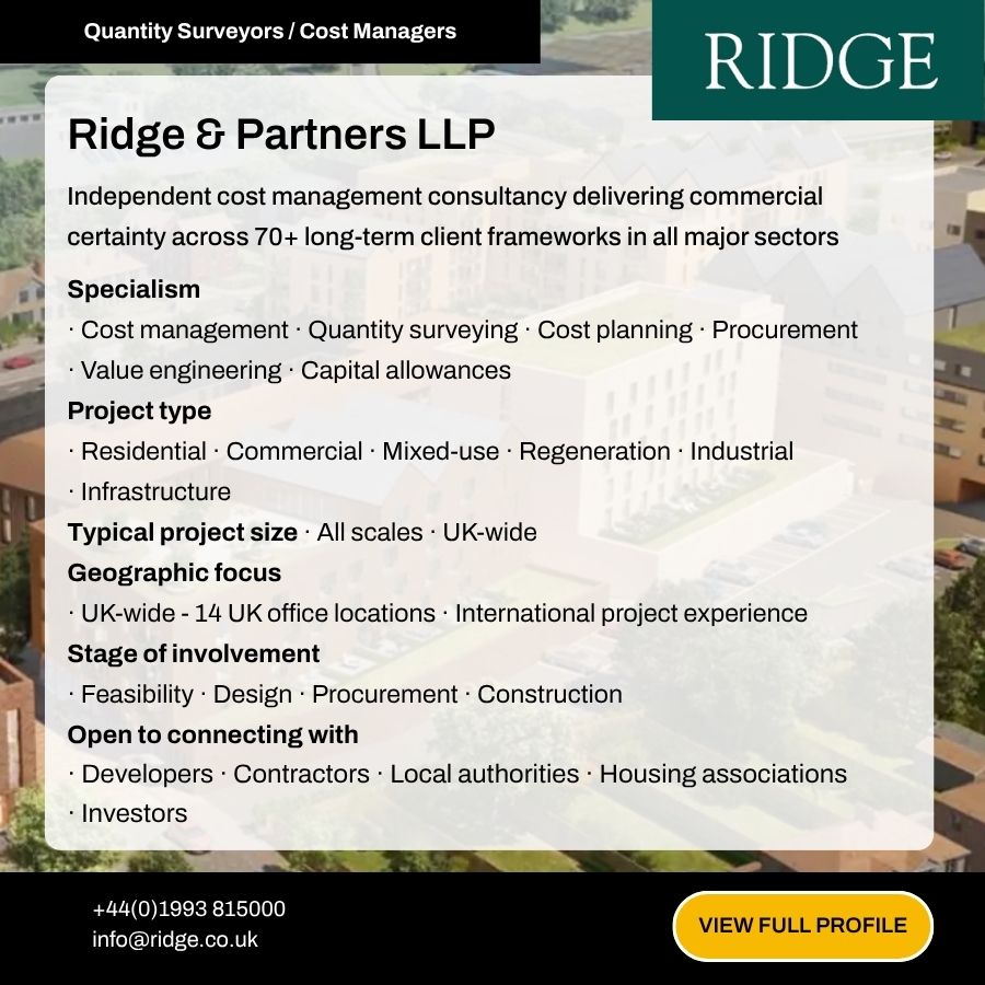 Ridge & Partners LLP quantity surveyors cost management consultancy UK advertisement listing services and contact details.