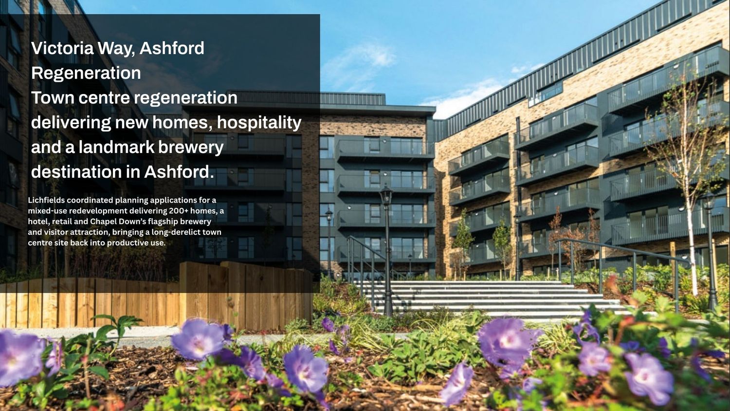 Modern mixed-use development project in Ashford featuring contemporary architecture and landscaped outdoor spaces.