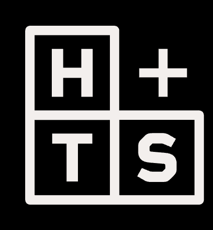 Black logo with H, T, S letters and plus sign arranged in grid squares, modern minimalist design.
