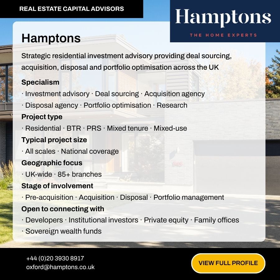 Hamptons Real Estate Capital Advisors profile card detailing residential investment advisory services across the UK.