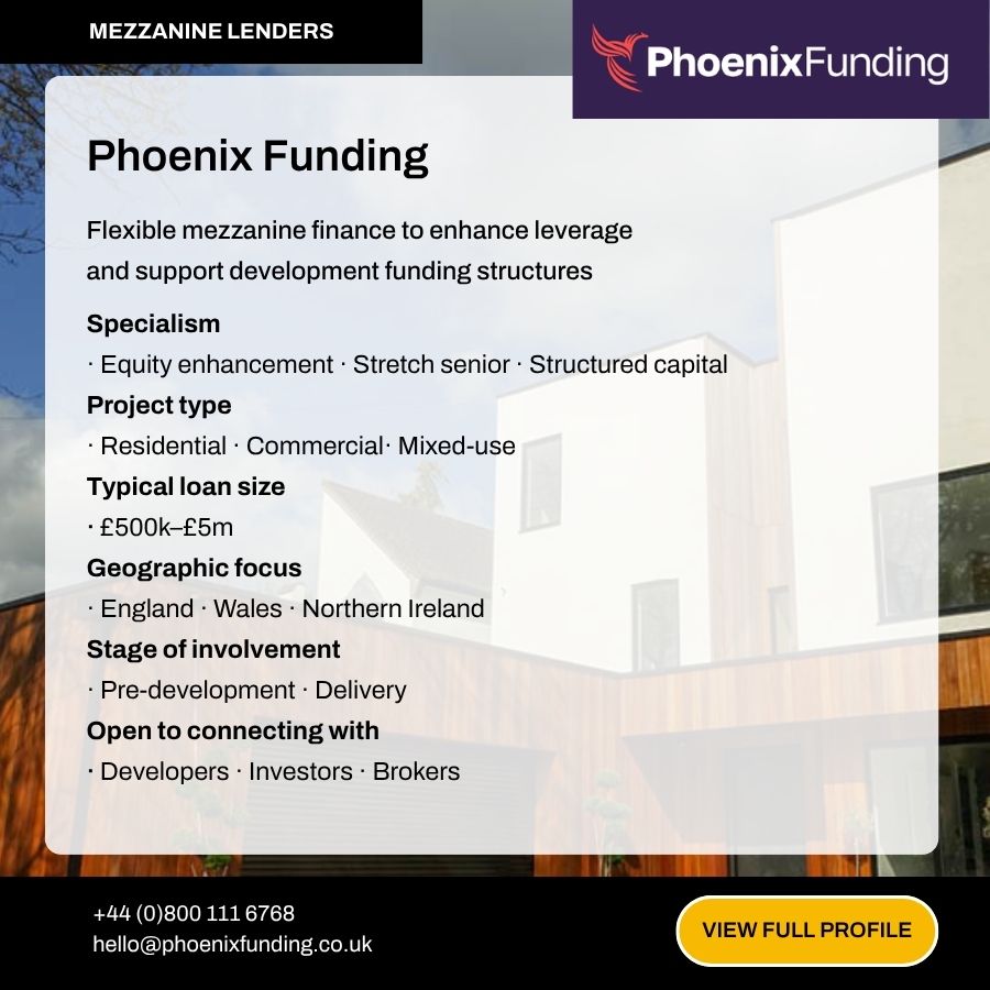 Phoenix Funding mezzanine lenders ad offering flexible finance for development projects in England, Wales, and Northern Ireland.