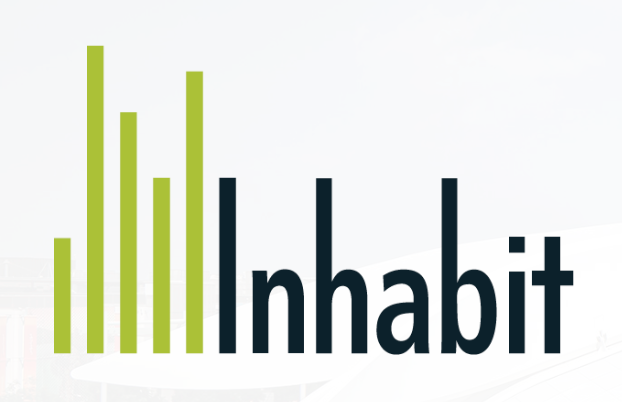 Inhabit logo featuring green bar chart graphic alongside dark navy text on white background.