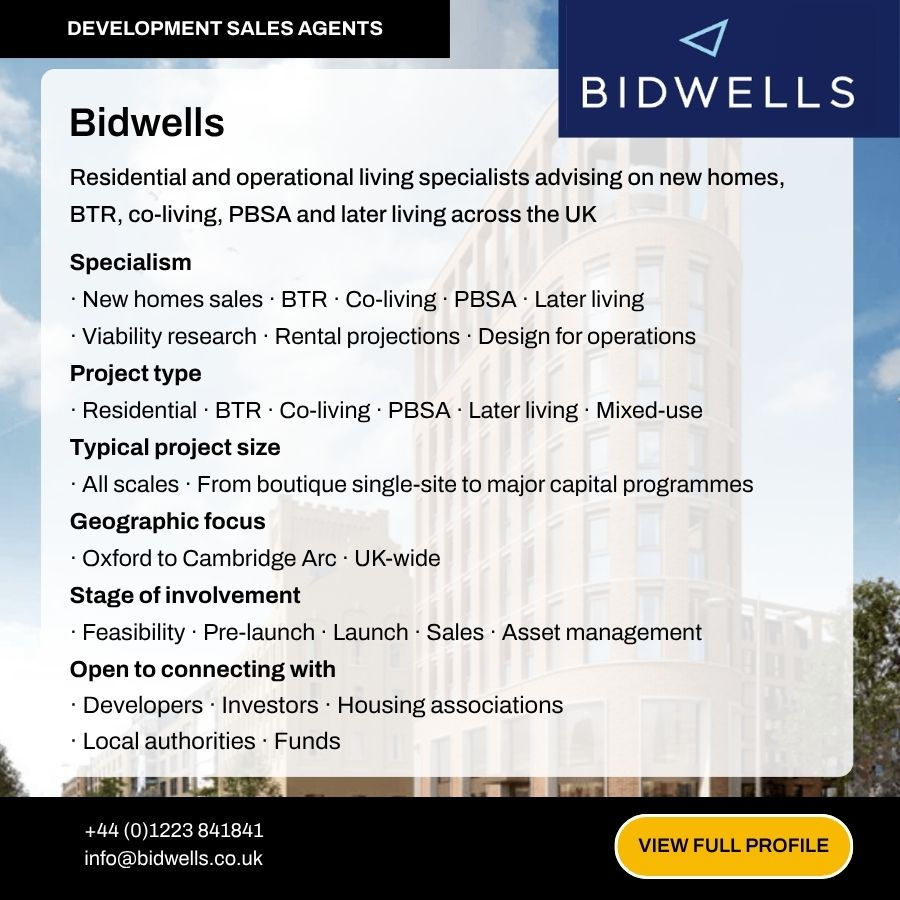 Bidwells development sales agents specializing in residential BTR co-living PBSA and later living across the UK.