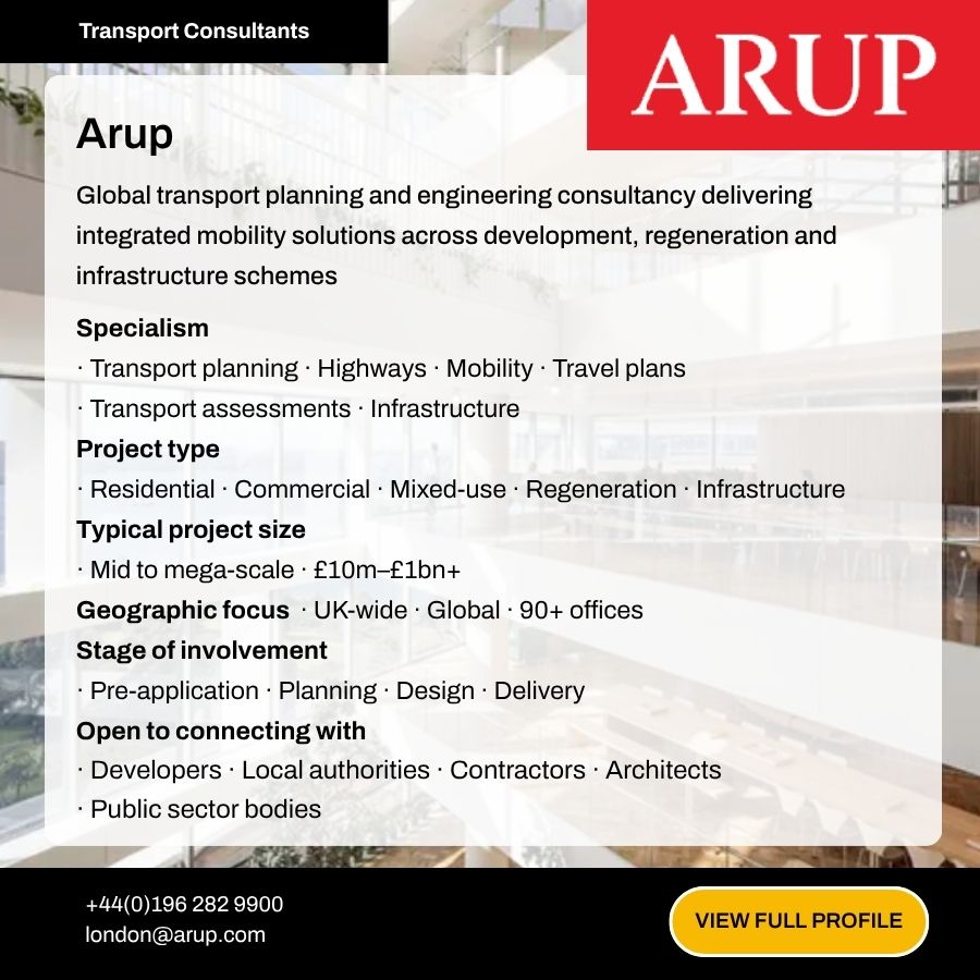 Arup transport consultants ad offering global planning,engineering consultancy for development,regeneration and infrastructure schemes.