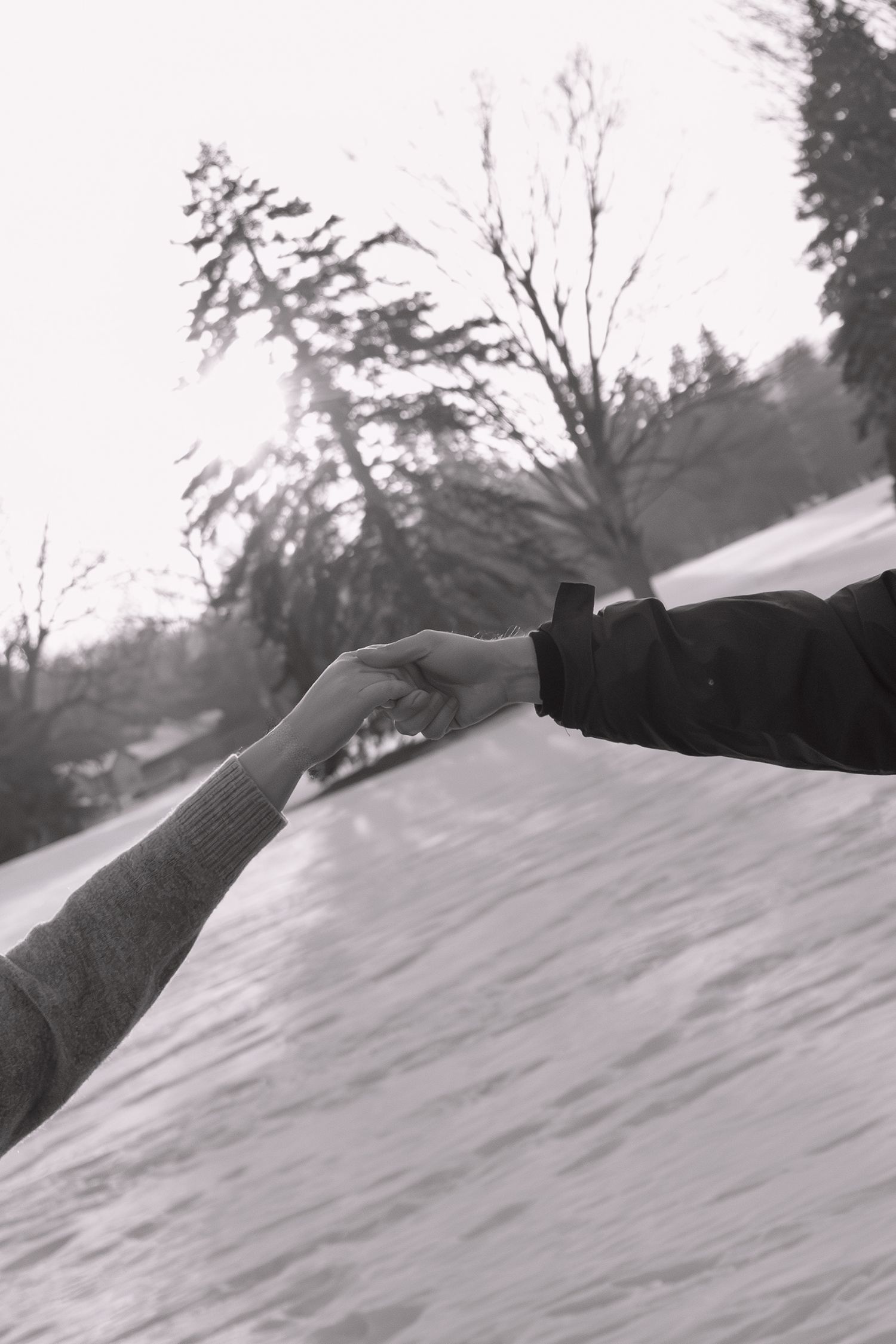 couple holding hands outside in maternity session