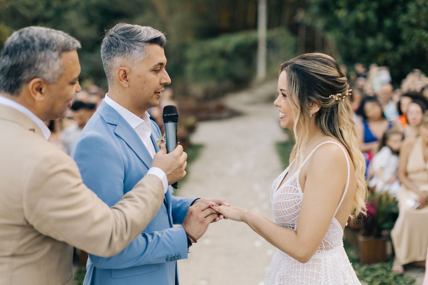 Candid moments captured during an emotional outdoor wedding ceremony.