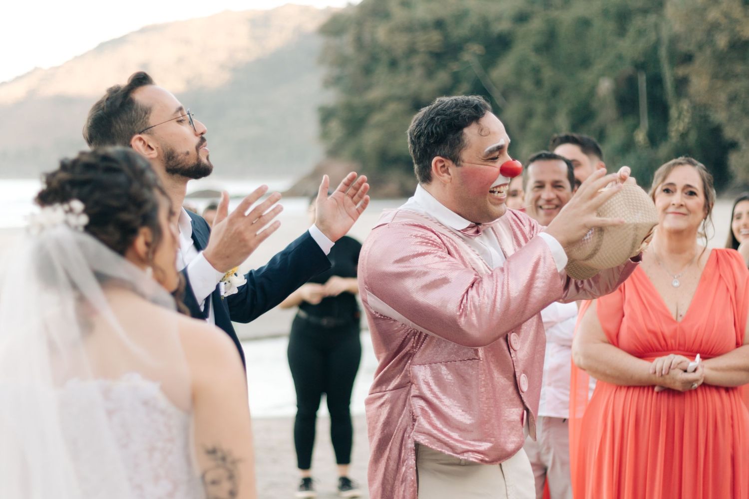 Wedding celebration guests engage in outdoor entertainment activities.