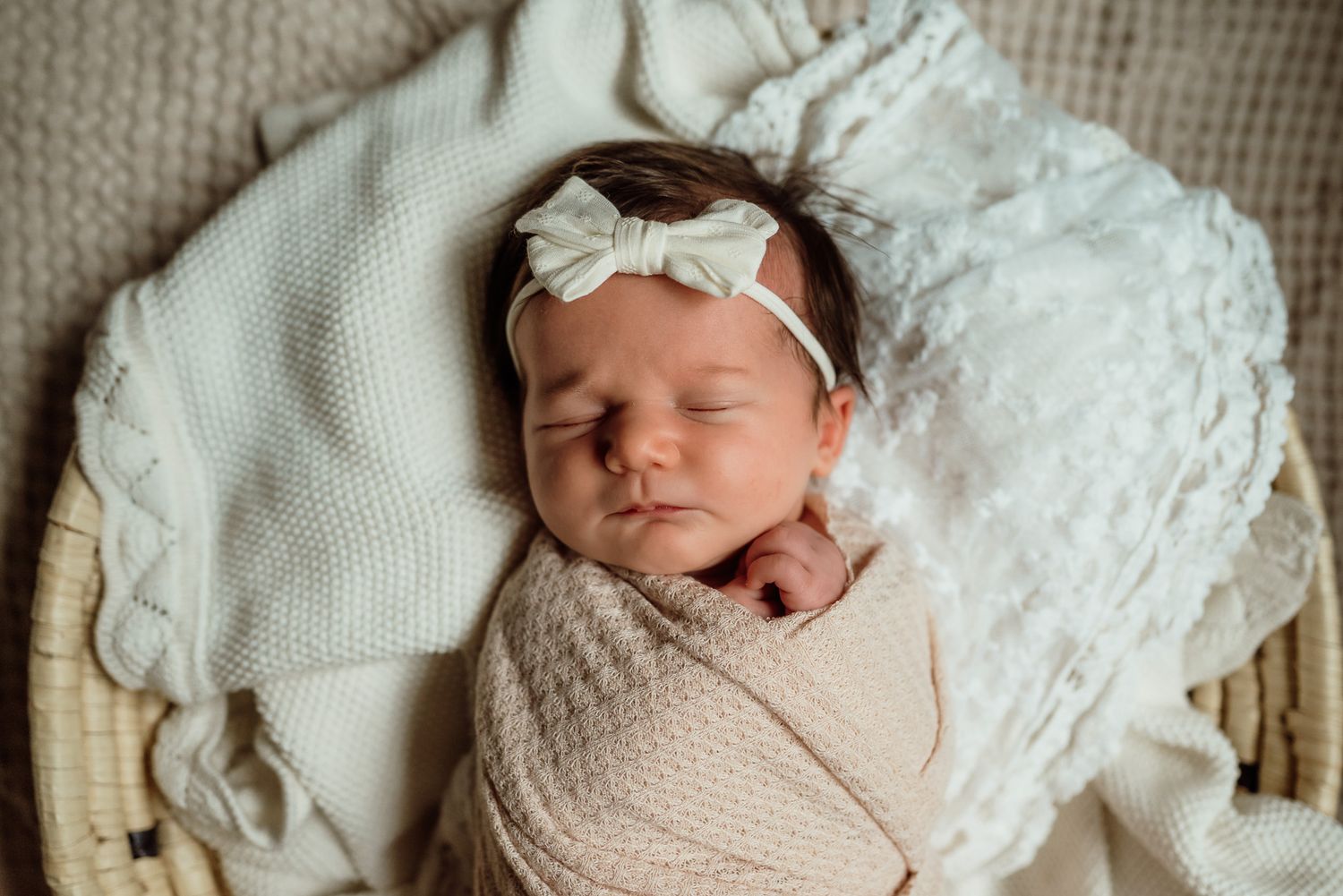 Newborn baby boy sleeping on white blanket, in-home newborn session, Phoenixville, PA