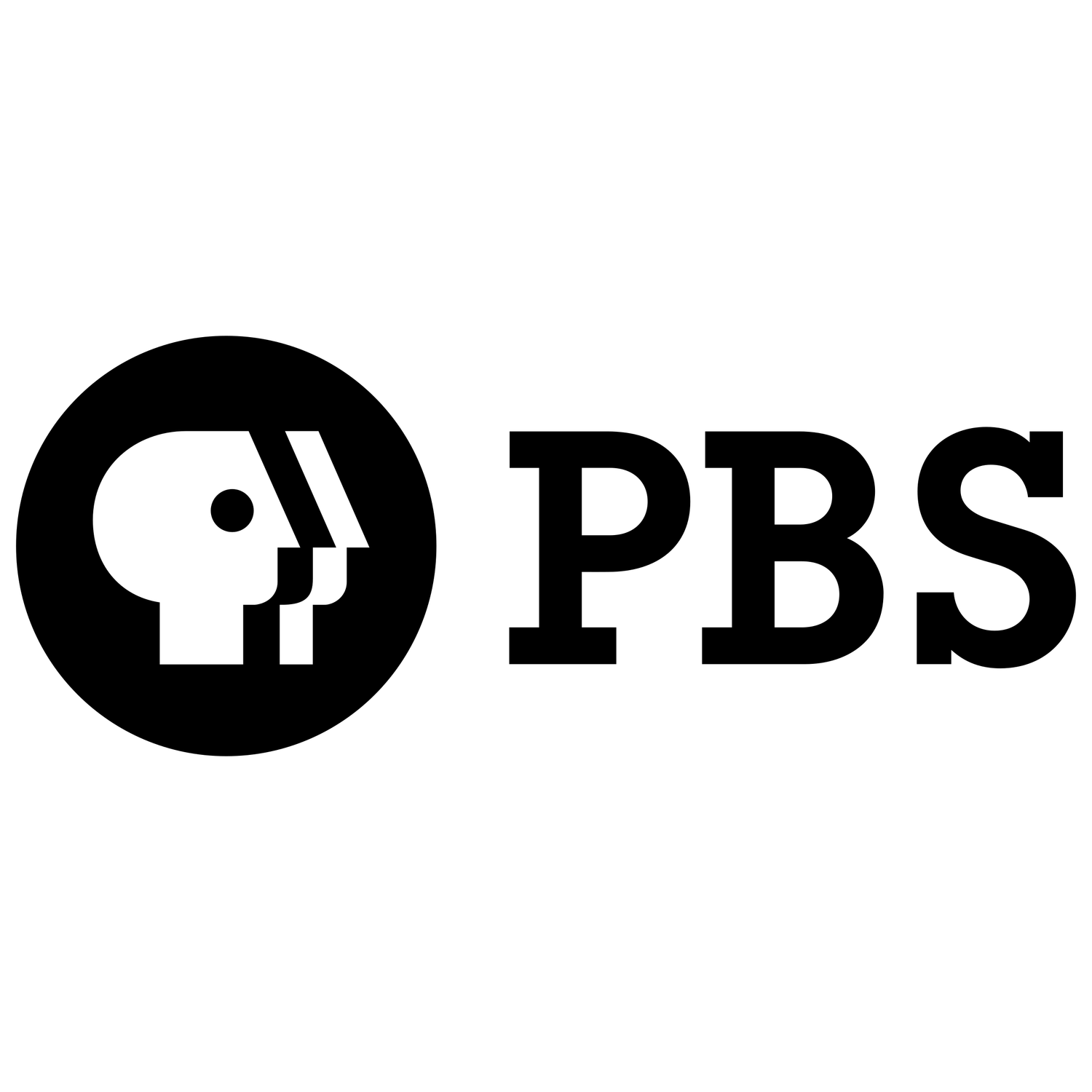 PBS public television network logo in black and white.