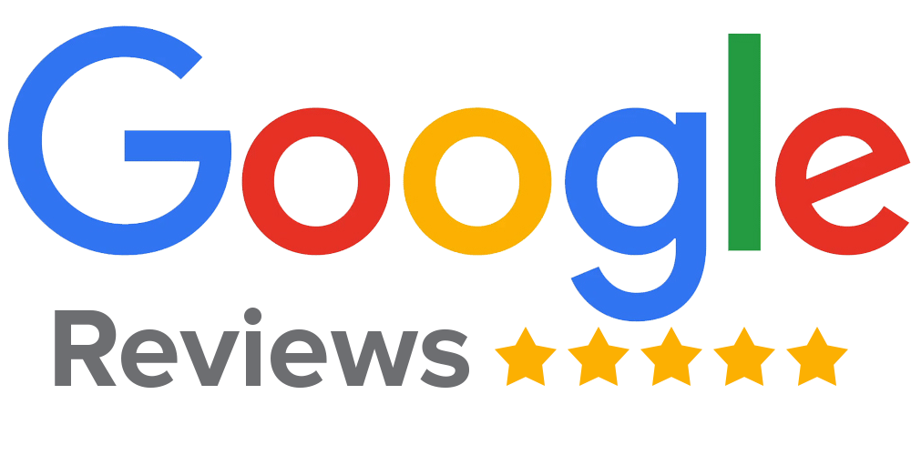 Google Reviews five-star rating logo with colorful Google branding and gold stars.