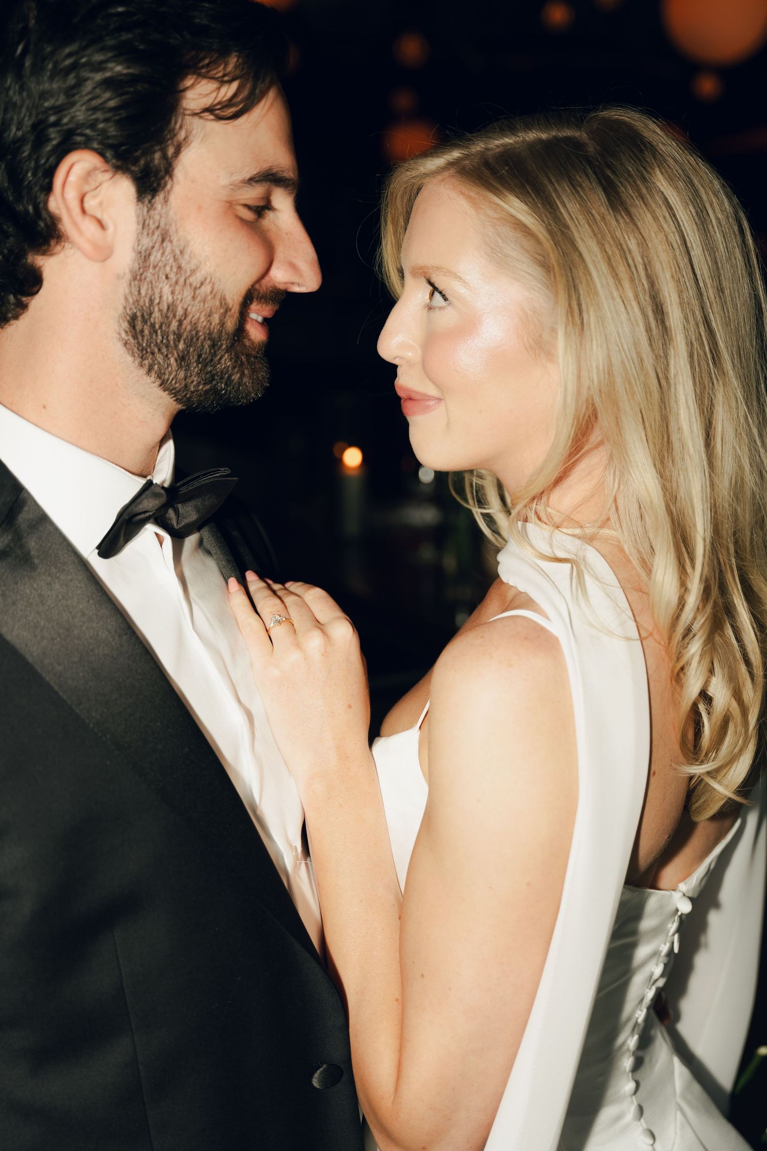 An intimate moment between newlyweds during their first dance at the reception in Halifax, Nova Scotia.