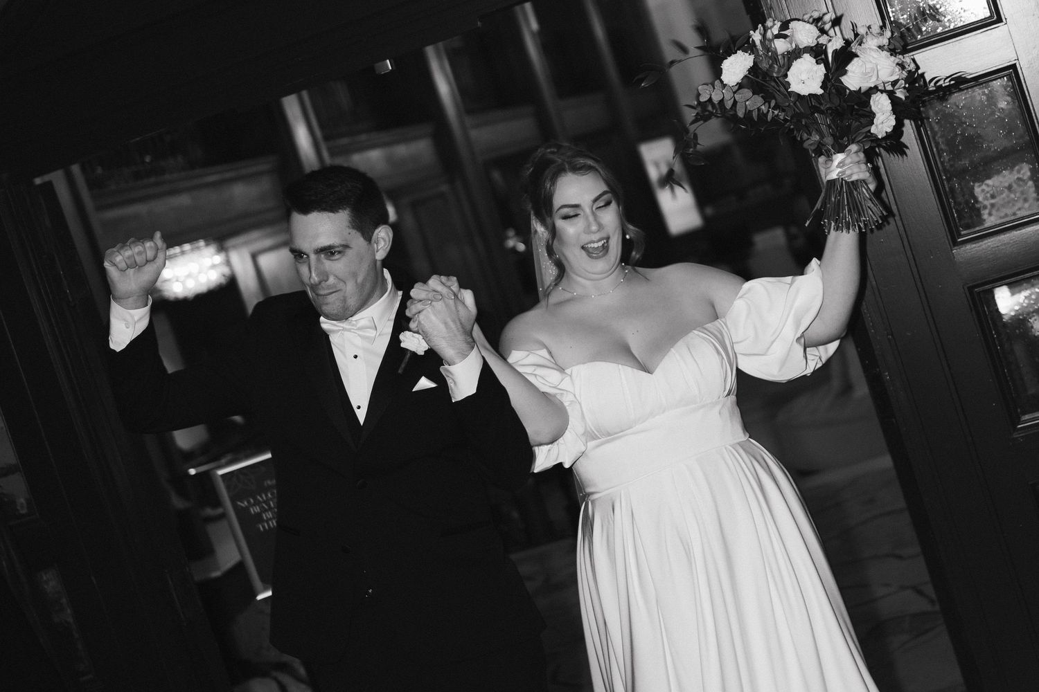 A black and white wedding photo montage showing couples dancing and celebrating at a reception at Lord Nelson Hotel, Halifax, Nova Scotia.