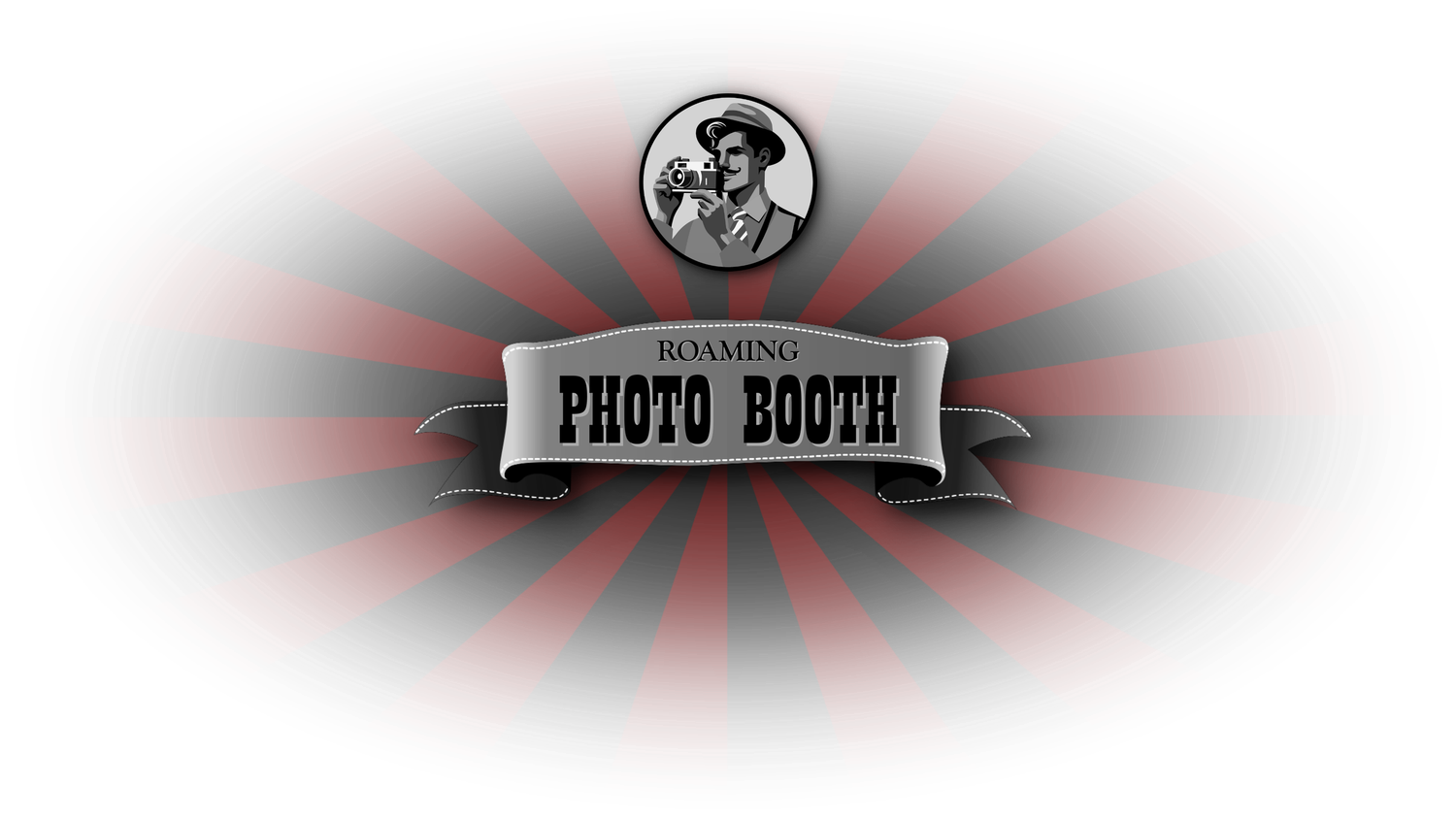 Retro-themed photo booth header with gray and red design elements.