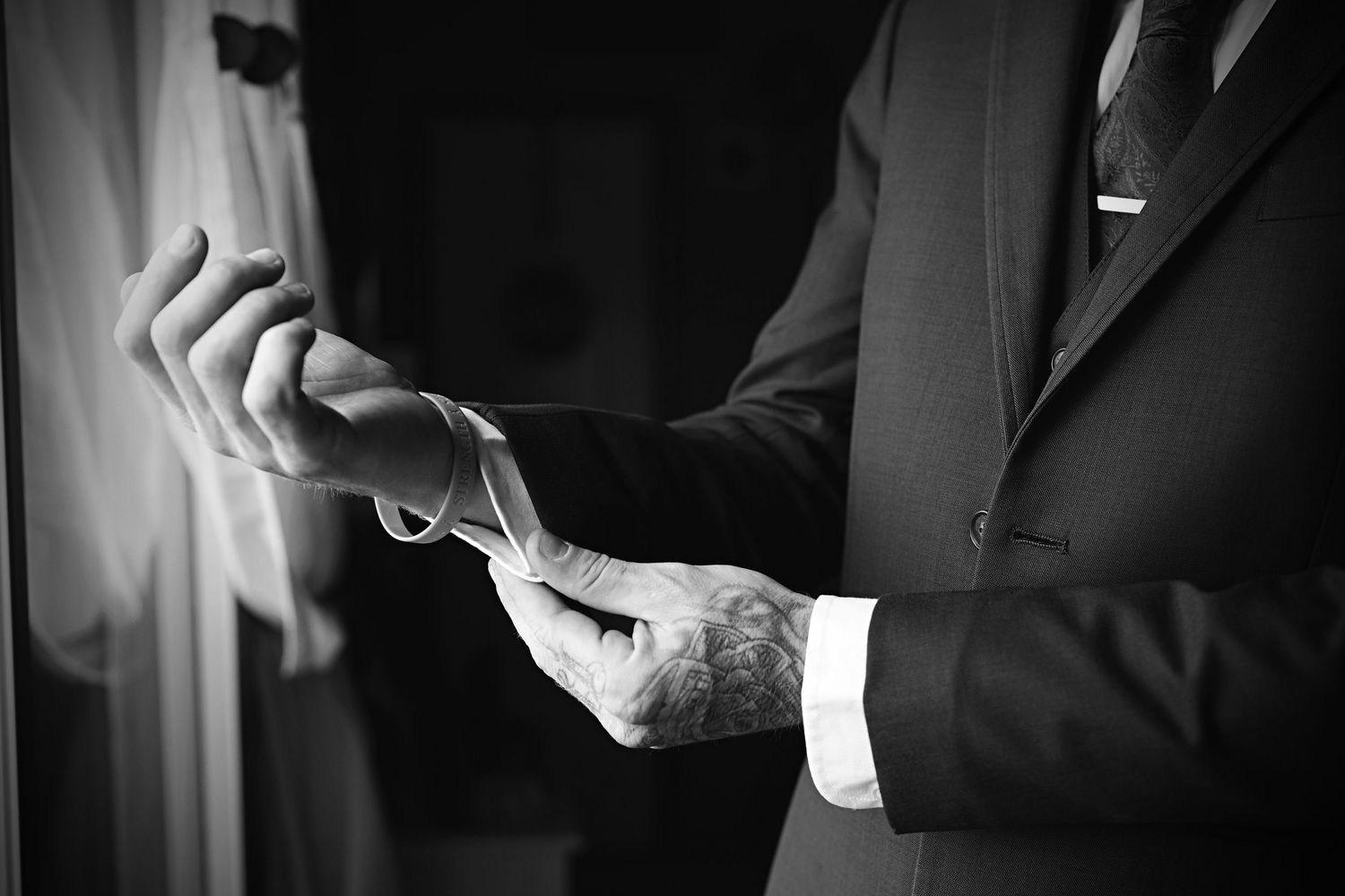 Elegant black and white wedding photography details.