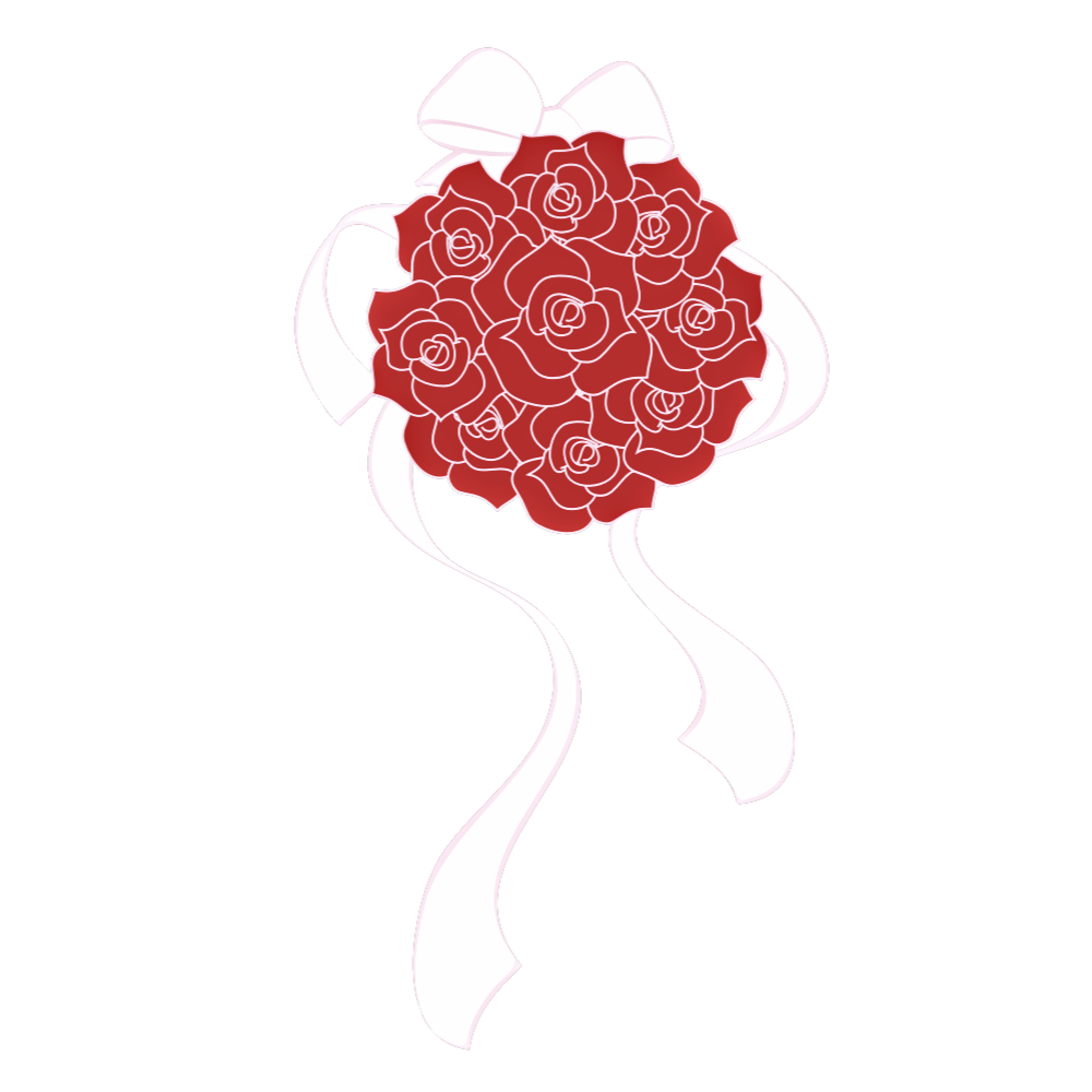 Single red rose illustration with graceful flowing lines.