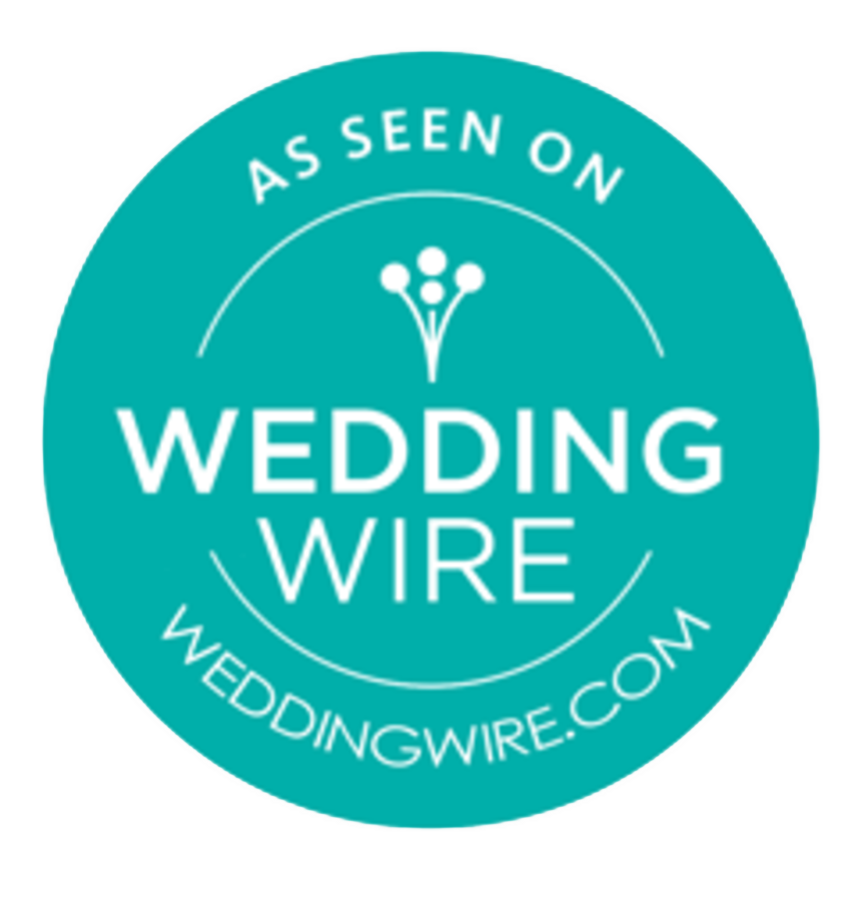 Collection of teal Wedding Wire logos and badges arranged horizontally.