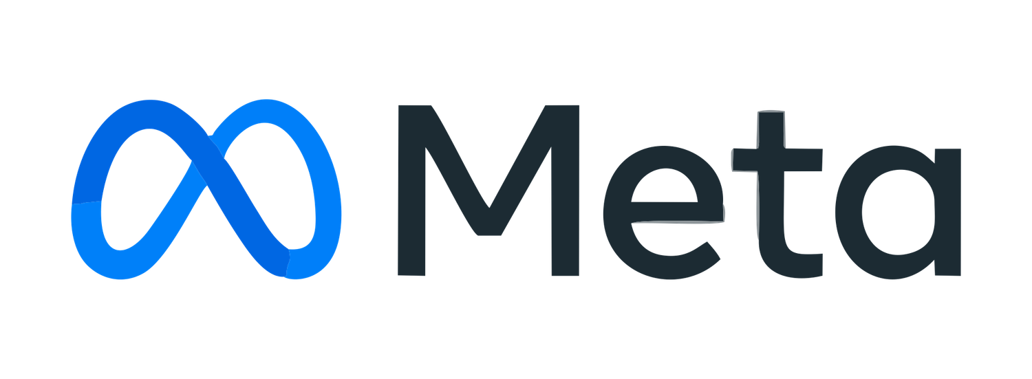 The Meta company logo featuring an infinity symbol in bright blue alongside black text.
