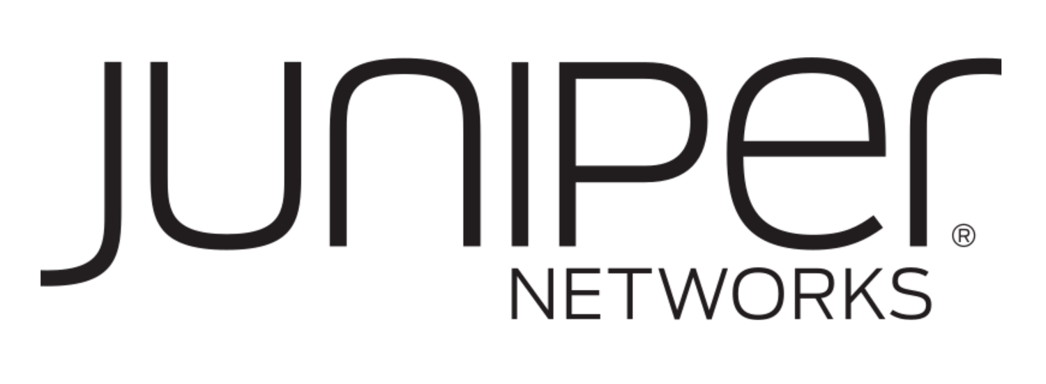 Clean minimalist black Juniper Networks company logo with stylized text design and registered trademark symbol.