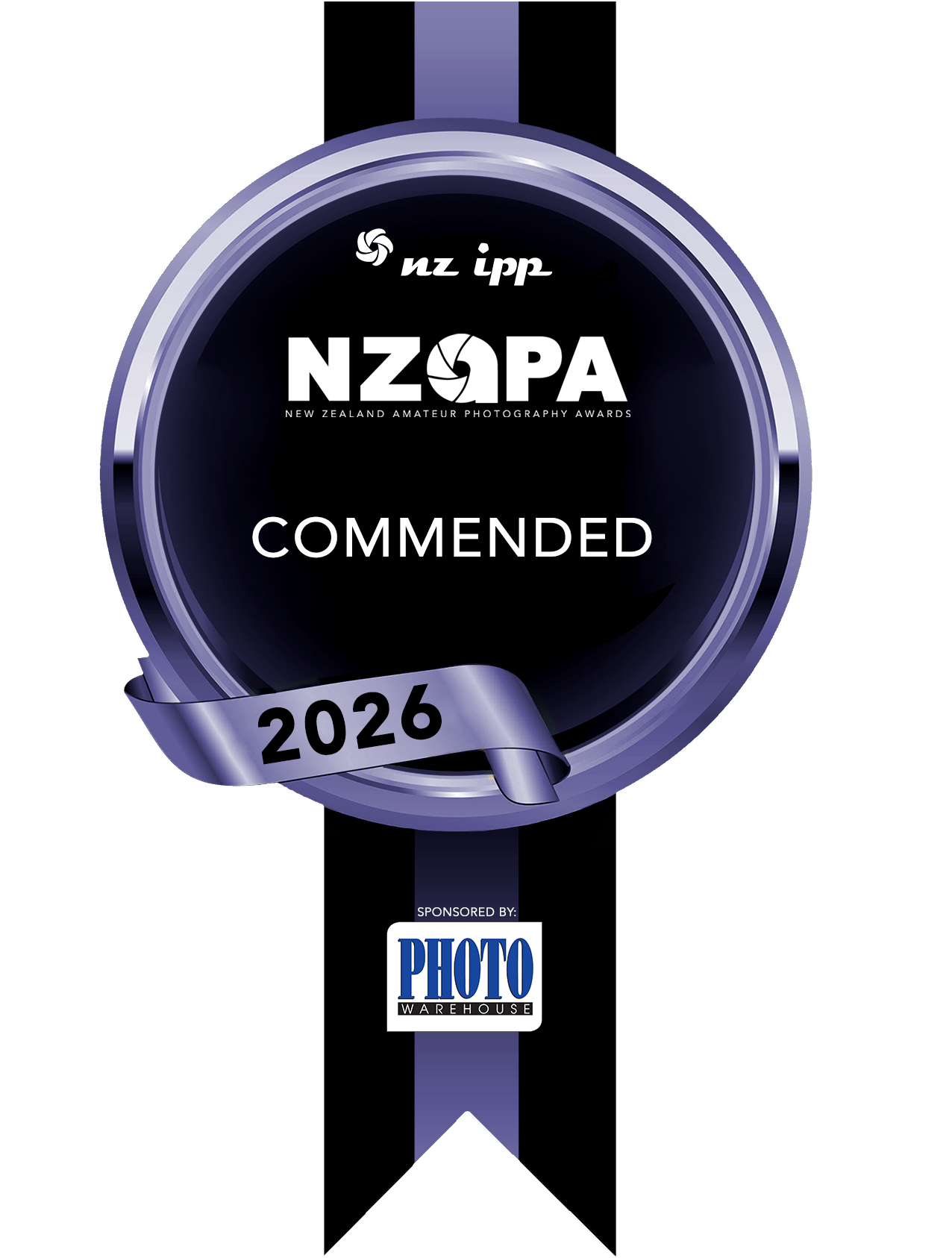 NZAPA New Zealand Amateur Photography Awards 2026 Commended medal, sponsored by Photo Magazine.