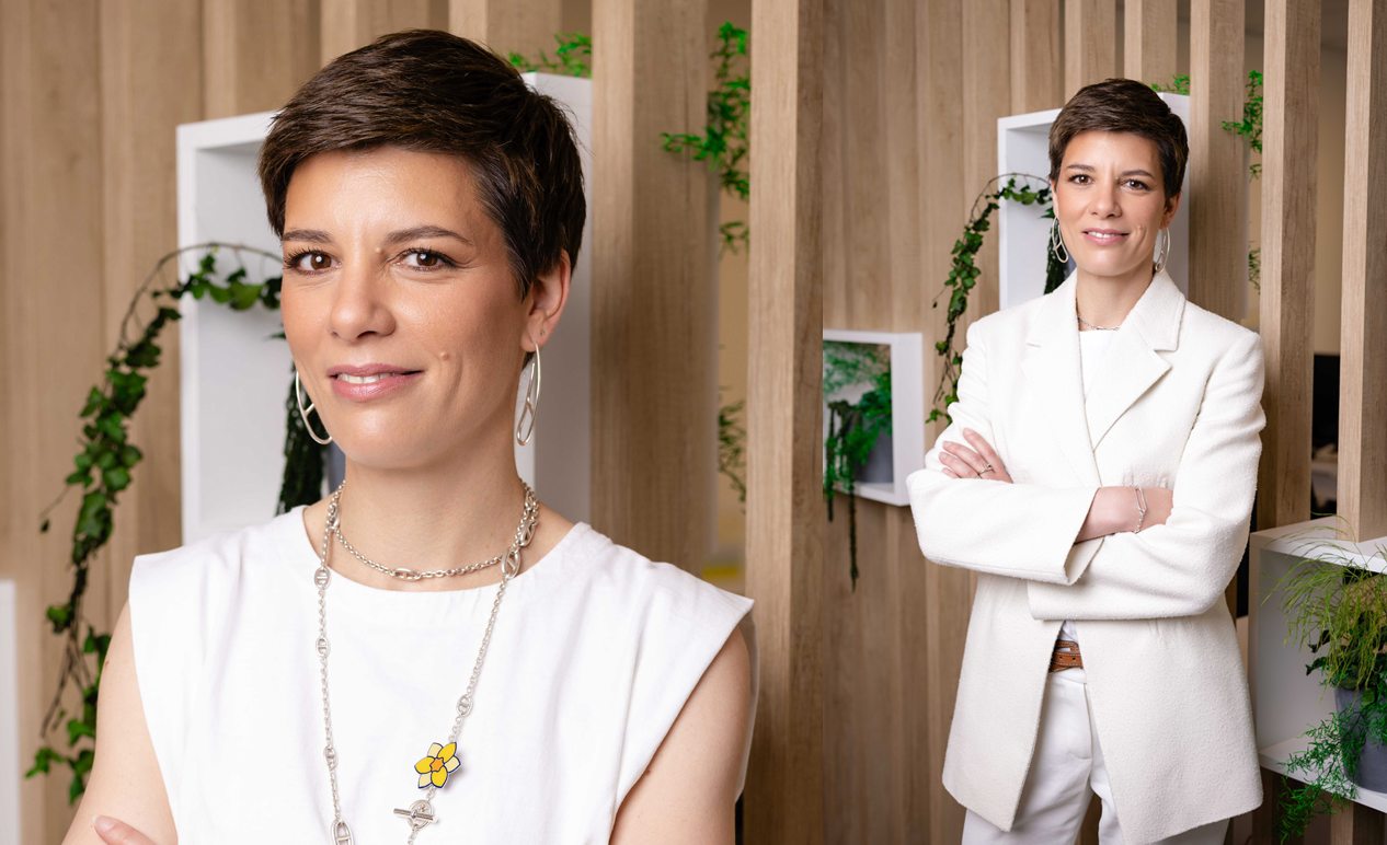 Series of professional headshots showing different poses against a wooden panel background.