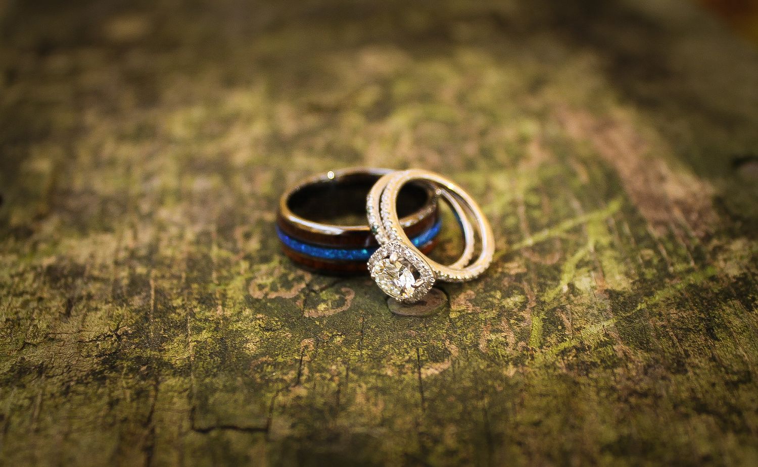 Wedding Rings on rustic surface