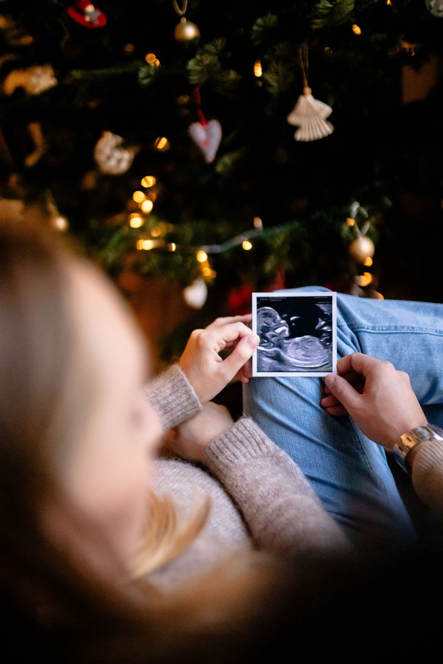 photo d'échographie annonce grossesse et sapin de noël